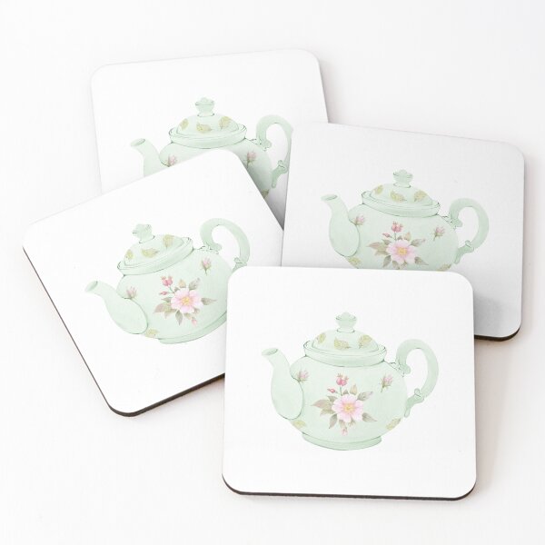Item preview, Watercolor Mint Porcelain Teapot with Pink Floral Details designed and sold by Sagi Jane Art.