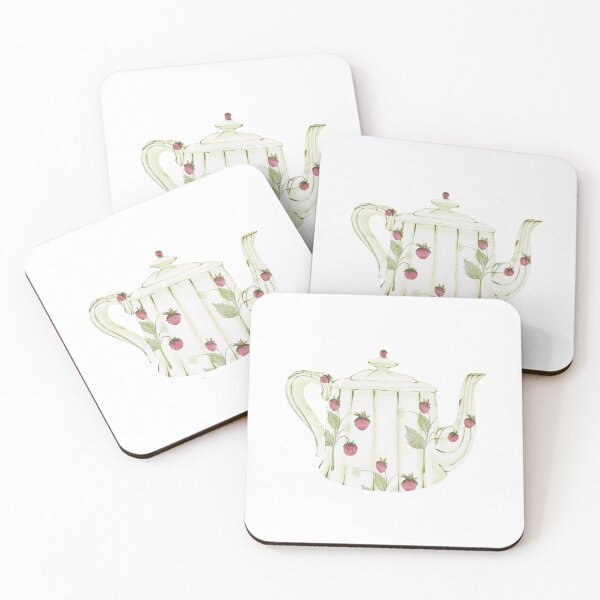 Item preview, Watercolor Strawberry Porcelain Teapot with Garden Flowers designed and sold by Sagi Jane Art.