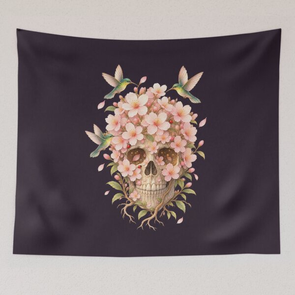 Item preview, Sakura Afterlife – Cherry Blossom Skull & Hummingbirds designed and sold by LakeshoreLegendsAndLight .