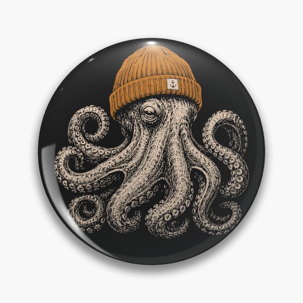 Item preview, Octopus Wearing Orange Beanie Vintage Cozy Winter  designed and sold by Y-Vibes.