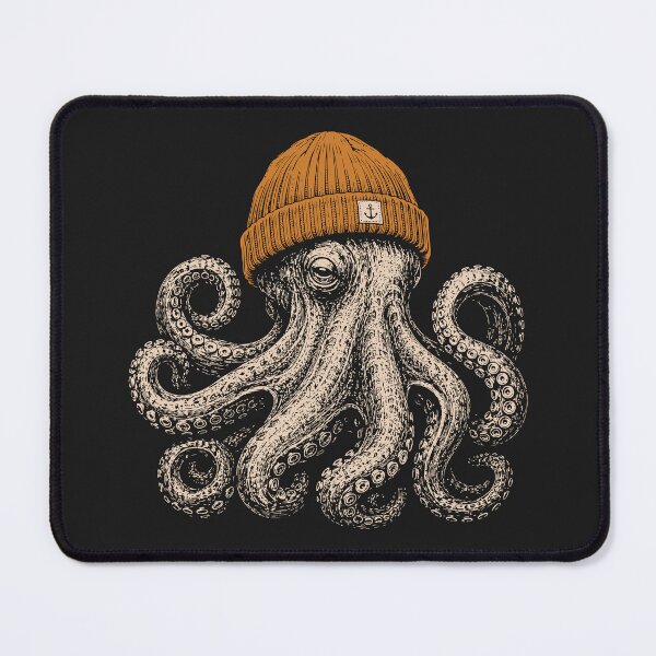 Item preview, Octopus Wearing Orange Beanie Vintage Cozy Winter designed and sold by Y-Vibes.