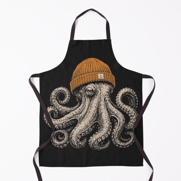 Item preview, Octopus Wearing Orange Beanie Vintage Cozy Winter designed and sold by Y-Vibes.