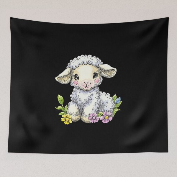 Item preview, Cute Lamb with Spring Flowers designed and sold by sreabby.