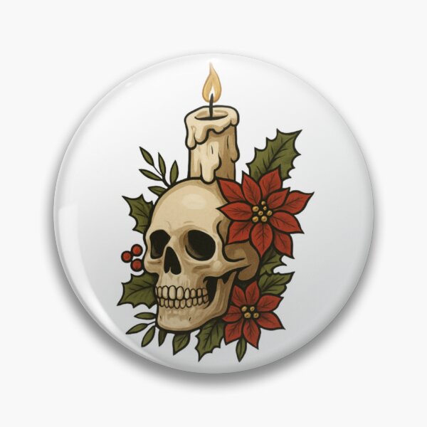 Item preview, Victorian Poinsettia Christmas Skull designed and sold by DustyCuriositie.
