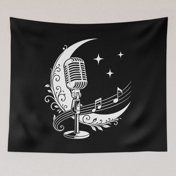 Item preview, Microphone with crescent moon and musical notes Celestial Vintage designed and sold by Christine Krahl.