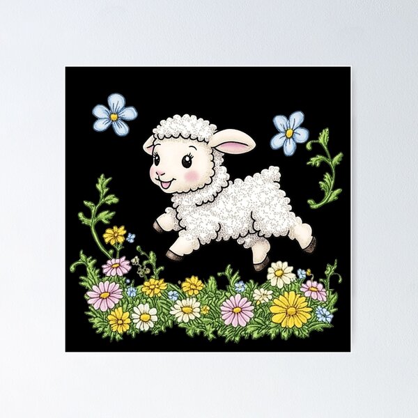 Item preview, Playful Lamb Among Flowers designed and sold by sreabby.