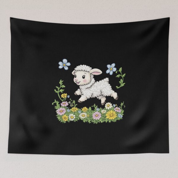 Item preview, Playful Lamb Among Flowers designed and sold by sreabby.