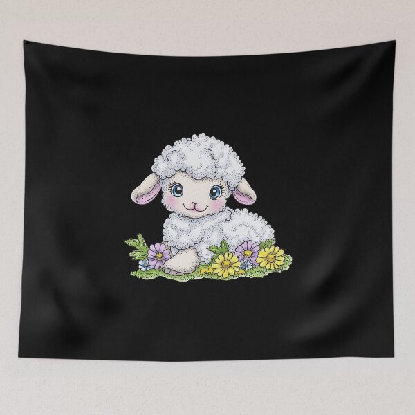 Item preview, Adorable Cartoon Lamb in Flowers designed and sold by sreabby.