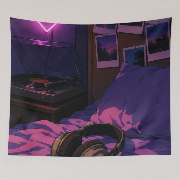 Item preview, Lofi Bedroom: Midnight Vinyl Bed designed and sold by bapupa.