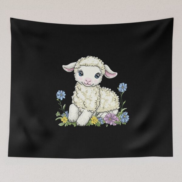 Item preview, Cute Lamb with Colorful Flowers designed and sold by sreabby.