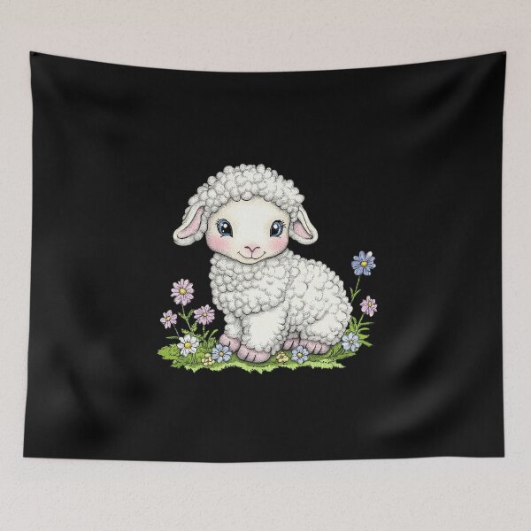 Item preview, Cute Lamb Among Flowers designed and sold by sreabby.