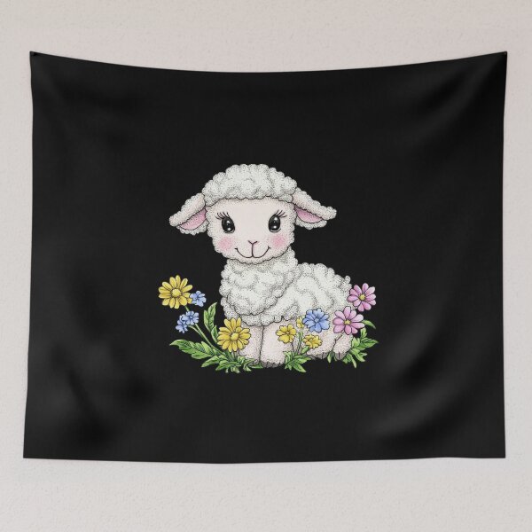 Item preview, Cute Lamb with Colorful Flowers designed and sold by sreabby.