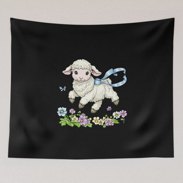 Item preview, Playful Lamb with Blue Ribbon designed and sold by sreabby.