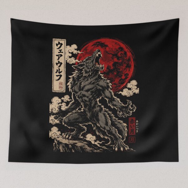Item preview, Majestic howling wolf under a blood moon designed and sold by rafaeltto.