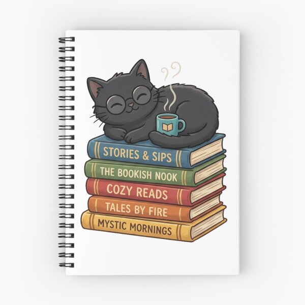 Item preview, Bookish Black Cat & Coffee T-Shirt, Cute Reader & Library Lovers Graphic Tee designed and sold by KreatoLab.