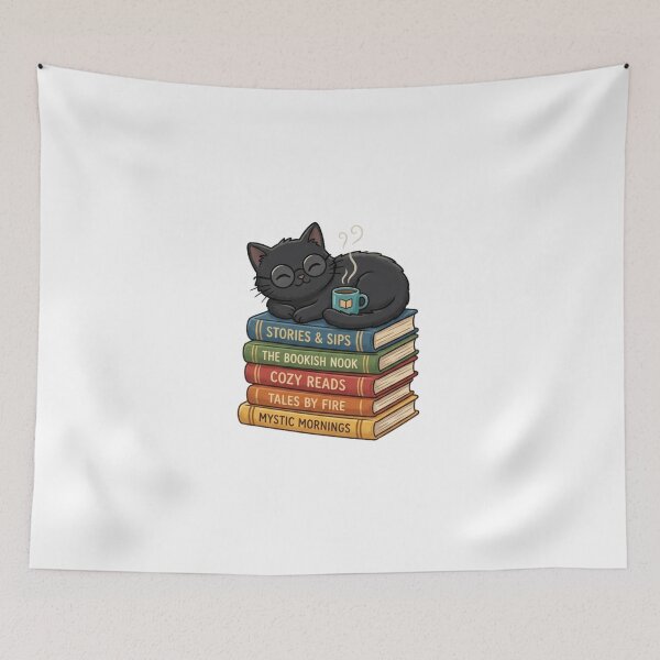 Item preview, Bookish Black Cat & Coffee T-Shirt, Cute Reader & Library Lovers Graphic Tee designed and sold by KreatoLab.