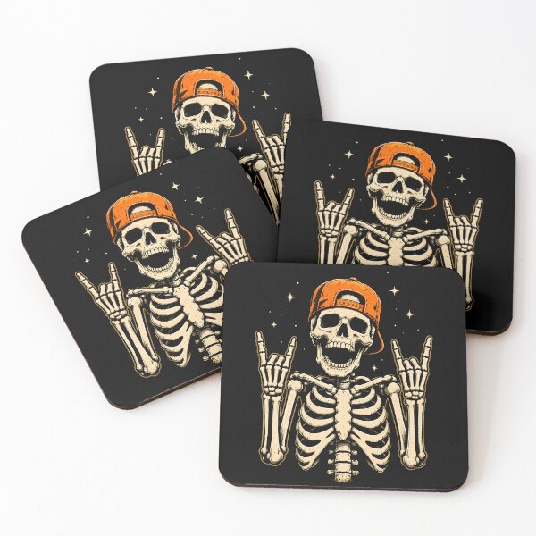 Item preview, Cool skeleton with a cap making rock hand gesture halloween designed and sold by rafaeltto.