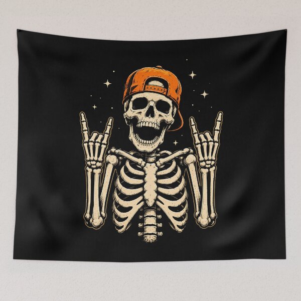Item preview, Cool skeleton with a cap making rock hand gesture halloween designed and sold by rafaeltto.