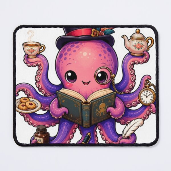 Item preview, Cute Tea Time Octopus Reading Book Steampunk Illustration designed and sold by @VIRAT DESIGNER@.