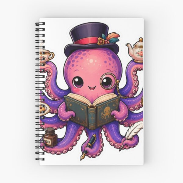 Item preview, Cute Tea Time Octopus Reading Book Steampunk Illustration designed and sold by @VIRAT DESIGNER@.