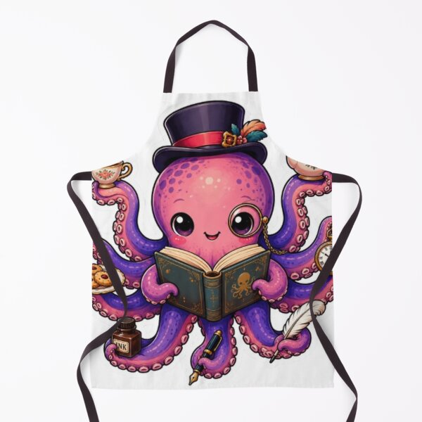 Item preview, Cute Tea Time Octopus Reading Book Steampunk Illustration designed and sold by @VIRAT DESIGNER@.