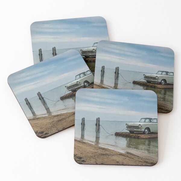 Item preview, A vintage car on a floating wooden raft, connected to a charging station designed and sold by Per-Madsen.