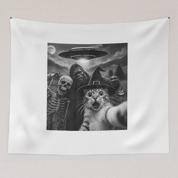 Item preview, Spooky Cat Selfie Bigfoot Skeleton Alien designed and sold by Newfacedesi.