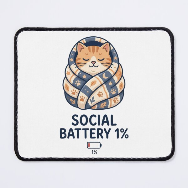 Item preview, Social Battery 1% Cat Burrito T-Shirt, Funny Introvert & Relatable Mood Tee designed and sold by KreatoLab.