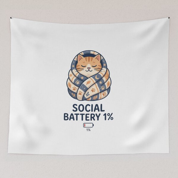 Item preview, Social Battery 1% Cat Burrito T-Shirt, Funny Introvert & Relatable Mood Tee designed and sold by KreatoLab.