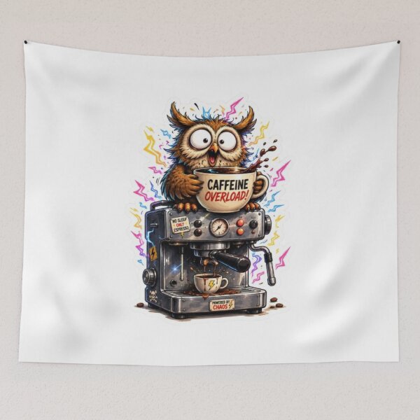Item preview, Caffeine Overload Funny Coffee Owl Espresso Illustration designed and sold by @VIRAT DESIGNER@.
