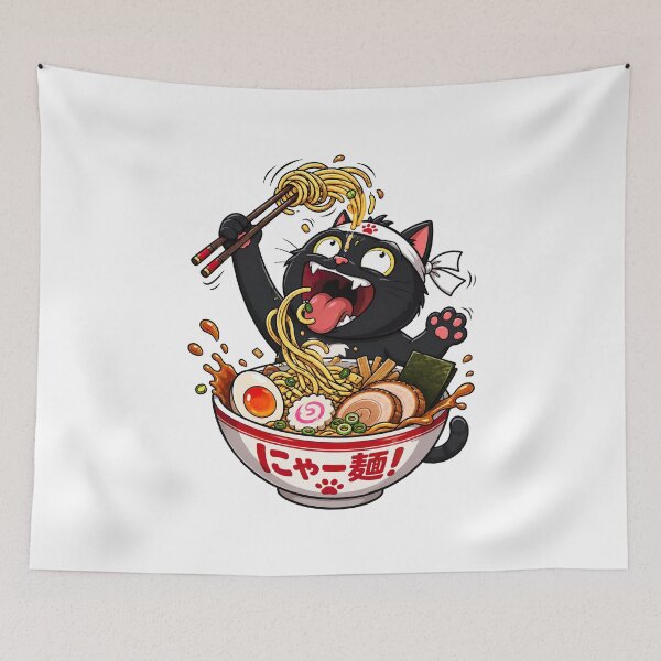 Item preview, Ramen Noodle Cat, Funny Black Ramen Cat designed and sold by graphic-genie.