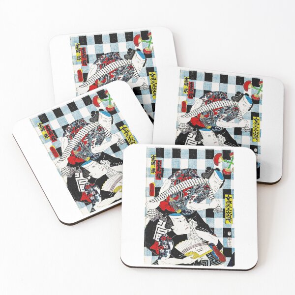 Item preview, Bright Checkered Background Japanese Samurai with Tattoo Kunisada Ukiyo-e designed and sold by studio-koichiro.