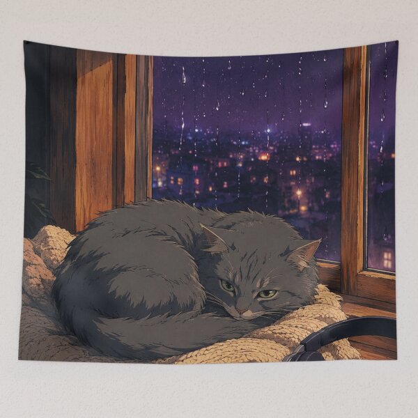 Item preview, Lofi Cat: Rainy Sill Slumber designed and sold by bapupa.