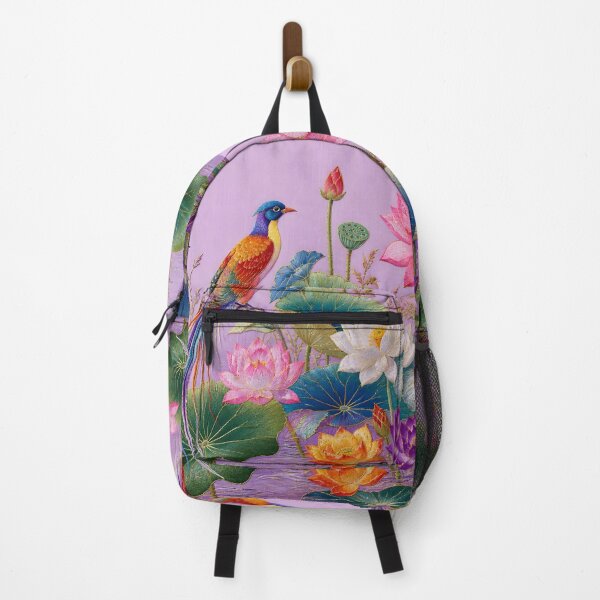 Item preview, Chinese Silk Embroidery Lotus Flowers Colorful Bird Botanical Art designed and sold by GrinGalore.