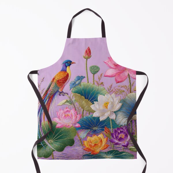Item preview, Chinese Silk Embroidery Lotus Flowers Colorful Bird Botanical Art designed and sold by GrinGalore.
