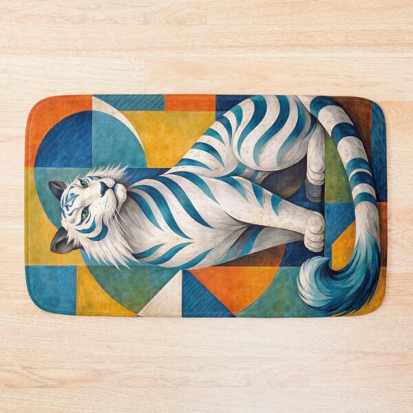 Item preview, White Tiger Wild Spirit - a cubist Painting designed and sold by GalleryKauffeld.