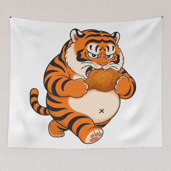Item preview, Hungry Chubby Tiger Eating Fried Chicken designed and sold by aigcx.