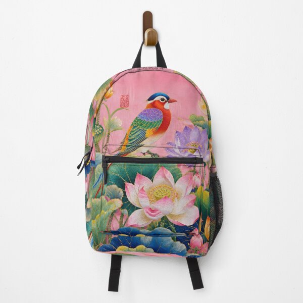 Item preview, Chinese Silk Embroidery Lotus Flowers Pink Bird Botanical Art designed and sold by GrinGalore.