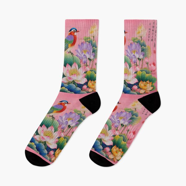 Item preview, Chinese Silk Embroidery Lotus Flowers Pink Bird Botanical Art designed and sold by GrinGalore.