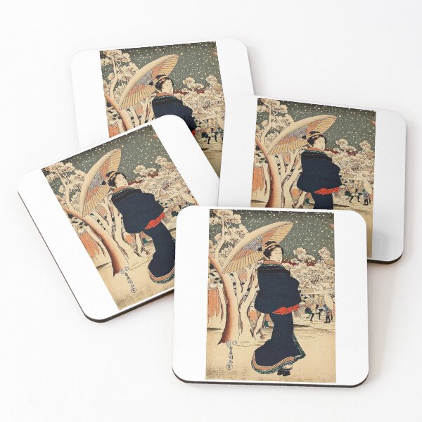 Item preview, Warm Sunset Glow Japanese Kimono Woman in Winter Snow Kunisada Ukiyo-e designed and sold by studio-koichiro.