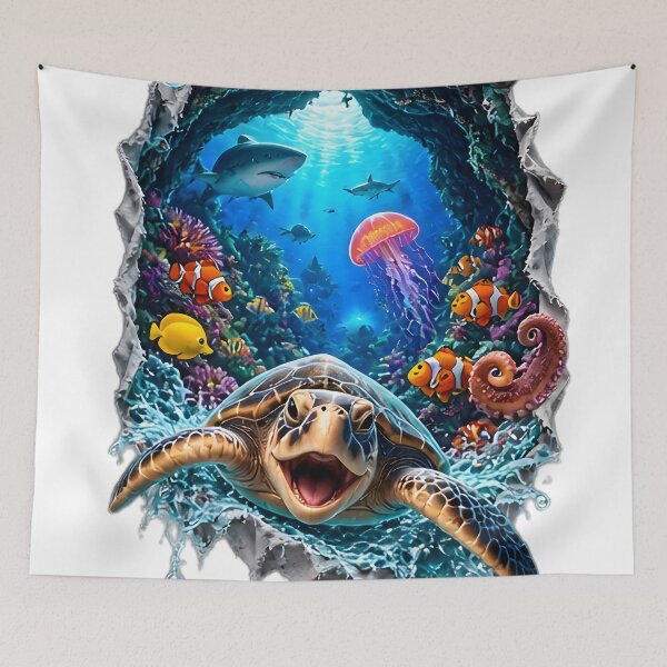 Item preview, 3D Cute Sea Turtle Underwater Adventure designed and sold by AI-Only Creations.