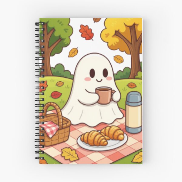 Item preview, Cute Ghost Autumn Picnic with Coffee and Croissants designed and sold by Inka Moon Design.