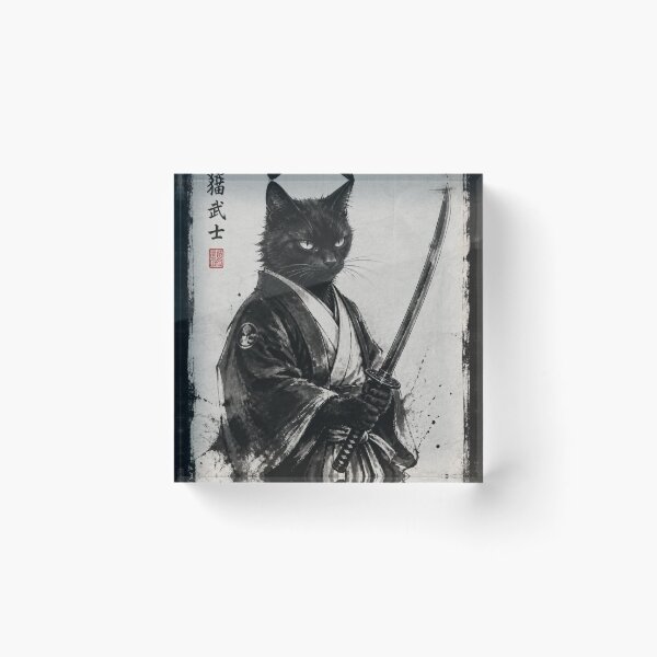 Item preview, Japanese Black Cat Ninja Samurai Katana Sumi-e Ink Wash Art designed and sold by GrinGalore.