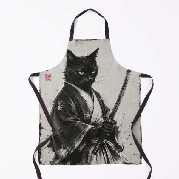 Item preview, Japanese Black Cat Ninja Samurai Katana Sumi-e Ink Wash Art designed and sold by GrinGalore.