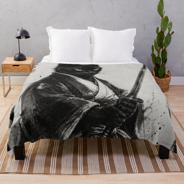 Item preview, Japanese Black Cat Ninja Samurai Katana Sumi-e Ink Wash Art designed and sold by GrinGalore.