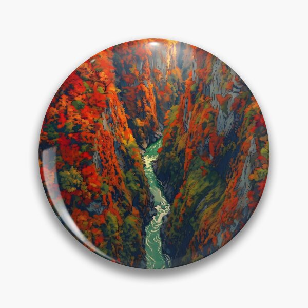 Item preview, Ukiyo-e Autumn Canyon Emerald River Art designed and sold by conohitoAI-ArtGallery.