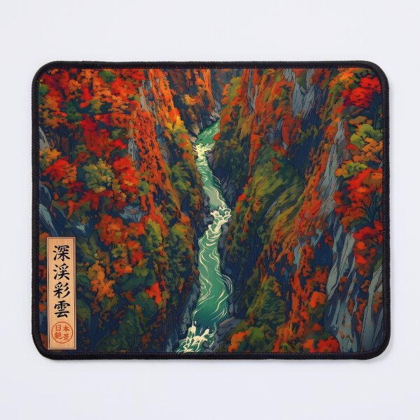 Item preview, Ukiyo-e Autumn Canyon Emerald River Art designed and sold by conohitoAI-ArtGallery.