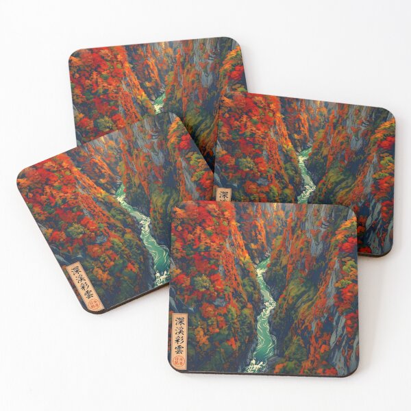Item preview, Ukiyo-e Autumn Canyon Emerald River Art designed and sold by conohitoAI-ArtGallery.