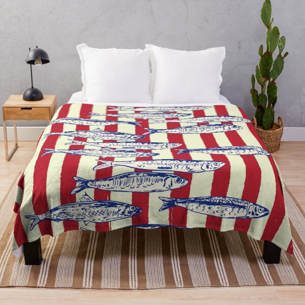 Item preview, Sardines with Red Stripes Mediterranean Retro Fish designed and sold by MaiZephyr.