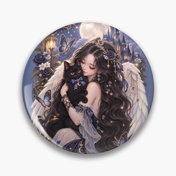 Item preview, Moonlit Angel with Black Cat designed and sold by Cat-loveparttime.